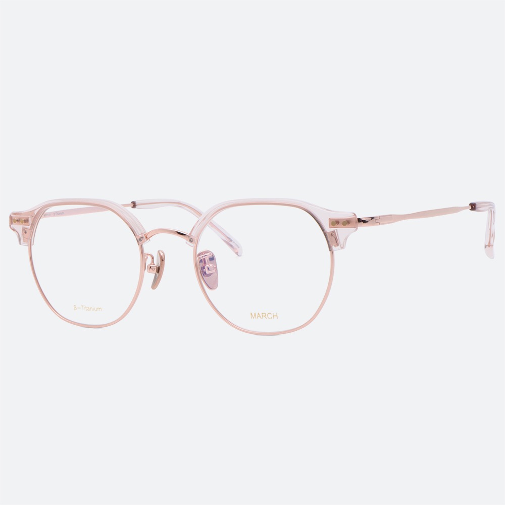 세컨아이즈-지숙 안경 마치 아이웨어 로건 logan C4 로즈골드 핑크 투명 하금테 티타늄 여자 안경테