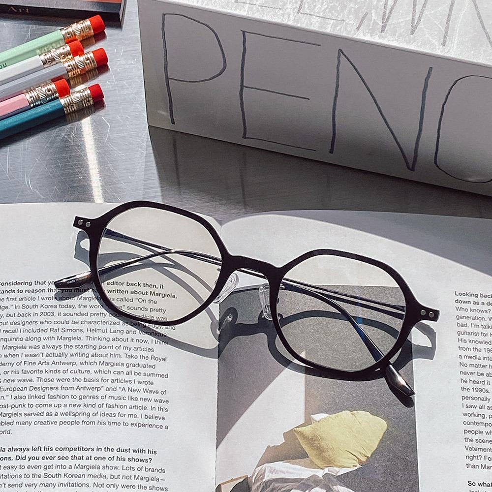 세컨아이즈-그라픽플라스틱 람스 펜슬 RAMS pencil 02 bk 다각형 뿔테 안경